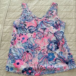 Lilly Pulitzer Floral Print Sleeveless Top - Pink and Blue size large